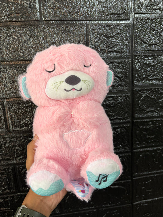 Sleep Breathing Teddy Bear Soft Toy with Light Sound - Pink