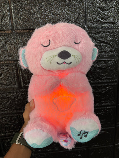 Sleep Breathing Teddy Bear Soft Toy with Light Sound - Pink