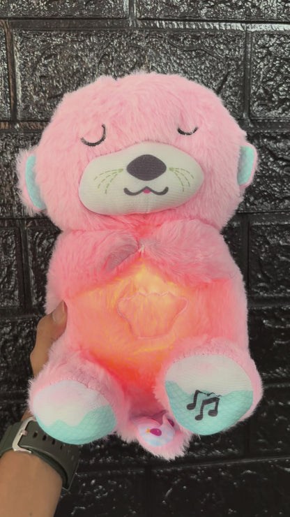 Sleep Breathing Teddy Bear Soft Toy with Light Sound - Pink